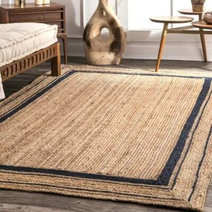 Rug Jute Area Natural Braided Hand Beige Rug, Handmade Rugs Kilim Wool Vintage - Picture 1 of 7