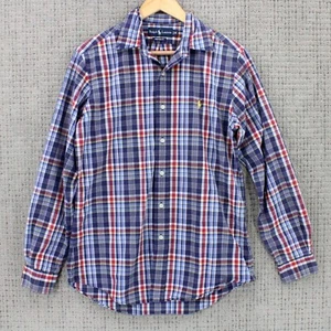 Ralph Lauren Shirt Mens Blue Plaid Button Down Custom Fit Cotton Collared Size M - Picture 1 of 9