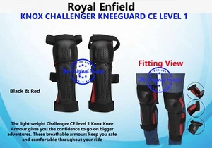 ROYAL ENFIELD "KNOX CHALLENGER KNEEGUARD CE LEVEL 1 BLACK & RED & GREY BLACK" - Picture 1 of 16