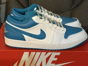 NEW Nike Air Jordan 1 Low Shoes Men’s Size 13 Aquatone Blue White [553558-174] - Picture 1 of 9