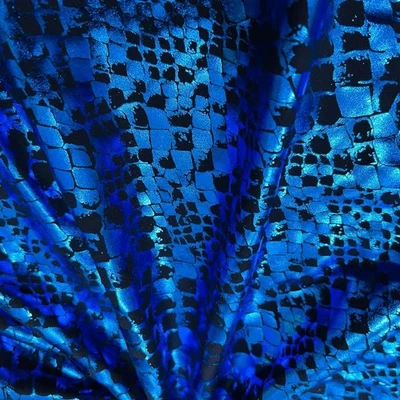 Animal Print Metallic Blue Snake Fabric 60" wide Swimsuit Spandex By Yard - Image 1 of 4