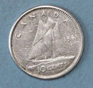 CANADA ( 1 ) COIN 10 CENTS  1961  EXTRA FINE  0.8000  SILVER - Picture 1 of 2