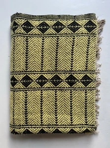 Vintage Loom Hand Woven Auto Rug Blanket Fringe 55x80” Yellow Black Reversible - Picture 1 of 13