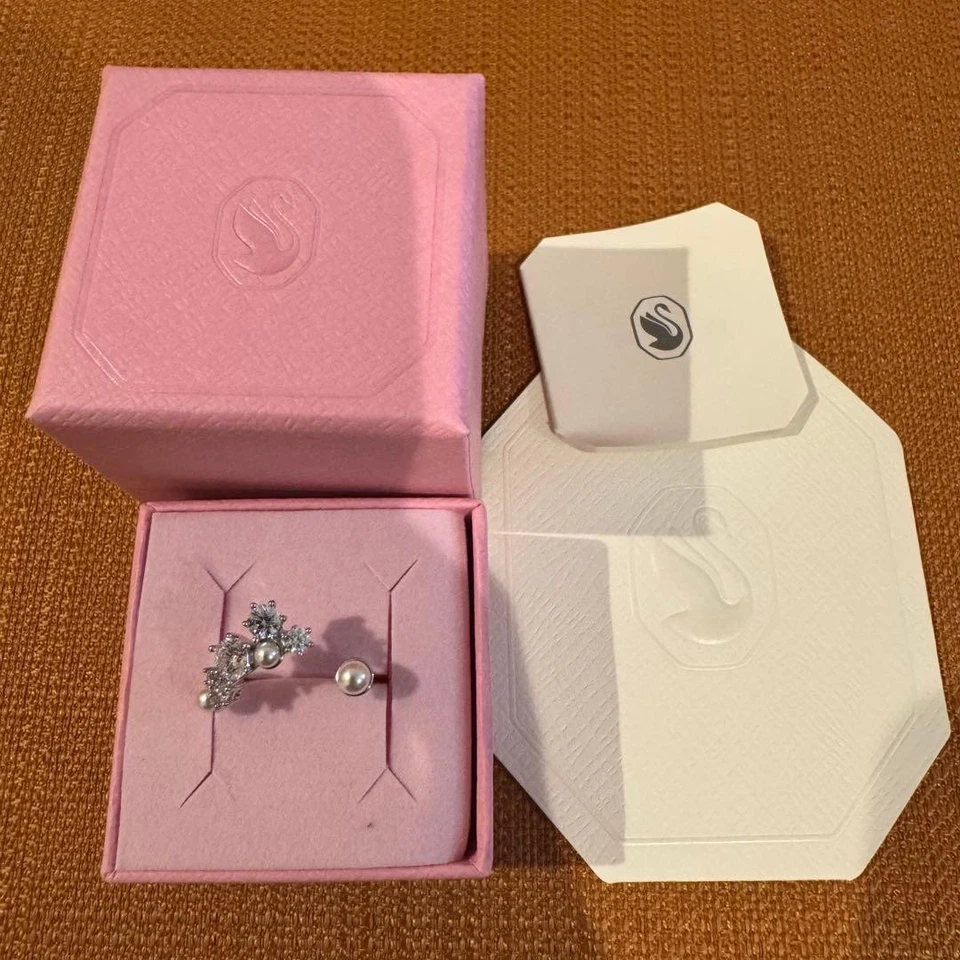 Anillo abierto Swarovski Constella circonita cristal perla plata 52 NUEVO Foto 1 de 2