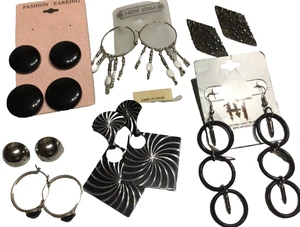 8 Pairs of Black & Silver Tone Earrings - Picture 1 of 5