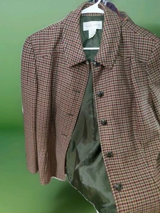 Vintage Casual Corner Wool Houndstooth Coat Women’s Size 14 Brown Burgundy - Picture 1 of 3