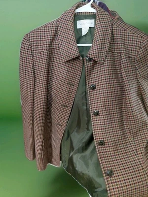 Vintage Casual Corner Wool Houndstooth Coat Women’s Size 14 Brown Burgundy - Image 1 of 3