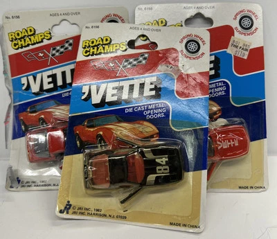 VINTAGE 1987 ROAD CHAMPS Corvettes  1/64 DIECAST NEW Opening Doors Set Of 3 - Image 1 of 4