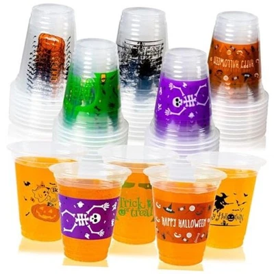  50 Pack Disposable Halloween Cups - Clear 12Oz Disposable Plastic Cups Set  - Image 1 of 4