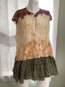 Free People Gotta Have You Cotton Mixed-Print Keyhole Top Boho Tiered - Picture 1 of 4