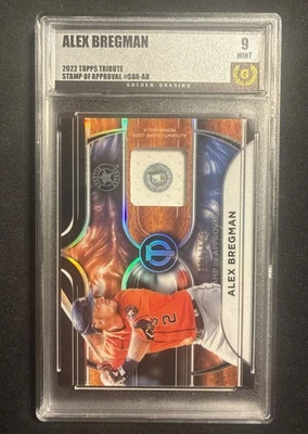 Alex Bregman /199 2022 Topps Tribute Stamp of Approval MEM CARD Golden Grading 9 - Image 1 of 2