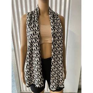 Michael Kors Scarf Black White MK Logo Knit Acrylic Blend - Picture 1 of 5