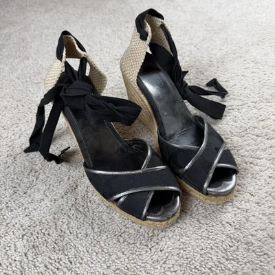 Sandalias de cuña Coach Mila Signature plataforma envolvente al tobillo alpargata talla 7 Foto 1 de 4