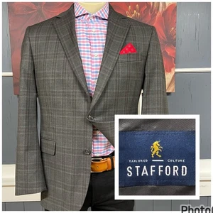Stafford Year Round Sport Coat Blazer Mens 42R Polyester Blend Stretch Plaid - Picture 1 of 12