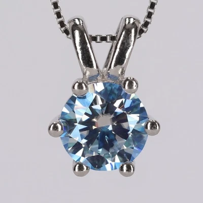 1 Karat Moissanite Anhänger in Blau , wie Aquamarin, im Brillantschliff 925 S. - Bild 1 von 4