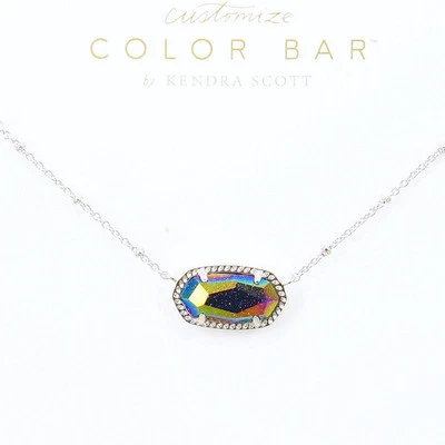 NUEVO SIN ETIQUETAS Collar Kendra Scott Elisa Satélite Iridiscente Azul Piedra Dorada Tono Plata Foto 1 de 4