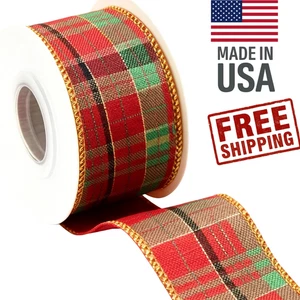 Christmas Red & Green Buffalo Plaid Ribbon – 2.5″ x 10 Yards, Wired Edge Tartan - Picture 1 of 8