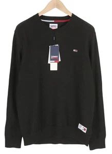 TOMMY HILFIGER Req Structured Men Jumper M Black Waffle-Knit Crew Neck Pullover - Picture 1 of 12