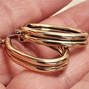 VINTAGE GOLDTONE HOOP EARRINGS DOUBLE BAND CLASSIC RETRO 80s 90s JEWELRY - Picture 1 of 7