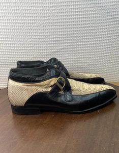 Stacy Adams Herrenschuhe echtes Schlangenleder 11 M schwarz Leder Schnalle Mönchsriemen - Bild 1 von 13