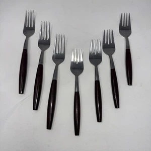 7 Vintage Hearthside Besteck Gabeln brauner Griff Edelstahl Japan 3 Abendessen 4 Salat - Bild 1 von 6