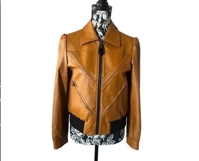Chaqueta de bombardero COACH de cuero de cordero a medida con piezas marrón para mujer talla 4 Foto 1 de 4