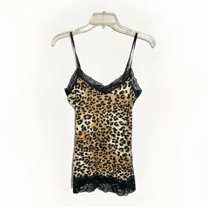 Vintage Y2K Leopard Print Cami Tank Top Medium Eyeshadow Lace Trim - Picture 1 of 5