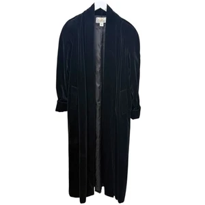 Vintage Long Velvet Coat Black Large Opera Evening Duster 80s 90s Goth Formal - Picture 1 of 8