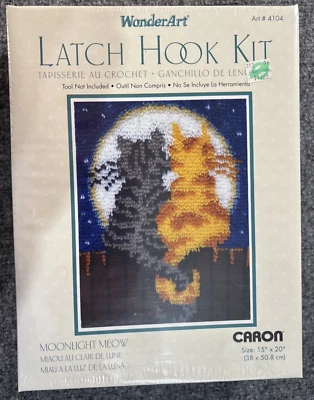 Wonder Art Caron Latch Hook Kit Moonlight Meow 15x20 Kitty Cat New and Sealed - Image 1 of 4