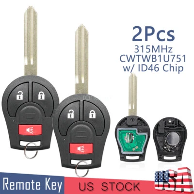 2 Remote Key Fob for Nissan NV200 2013 2014 2015 2016 2017 2018 2019 CWTWB1U751 - Image 1 of 4