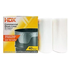 55 Gal. Clear Heavy-Duty Drum Liner Trash Bags (40-Count) - Flap Tie Closure - Picture 1 of 4