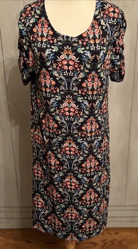 VETEMENTS Abito LOFT Shift nero floreale maglia manica corta increspata girocollo rayon taglia M