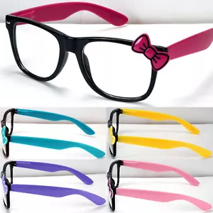 New Womens Hello Kitty Fashion Clear Lens Eye Glasses Bowknot Bow Frame Party - Picture 1 of 13
