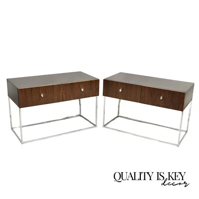 Vintage Rougier Mid Century Danish Modern Rosewood & Chrome Nightstands - a Pair - Image 1 of 4