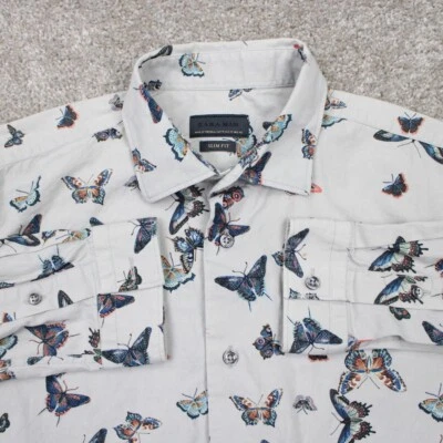Zara Man AOP Shirt Mens Medium White Butterfly Print Slim Fit L/S Button Up - Image 1 of 4