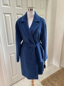 NWT Katherine Kelly  $999 Alpaca Wool Blend Blue Belted Snap Coat  8 - Picture 1 of 9