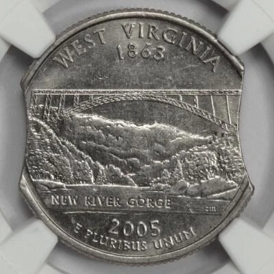 2005 NGC AU58 Double Curved Clips West Virginia Quarter Mint Error - Image 1 of 4