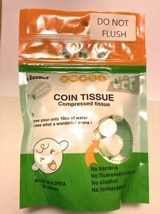 CCMinT Coin Tissues Compressed Sanitary Wipes Toilet Paper Camping 50 Tablets - Picture 1 of 5