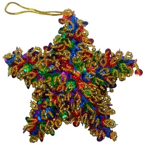 Handmade Sequin Beaded Christmas Tree Ornament 3D Star Multicolor 5 in - Picture 1 of 6