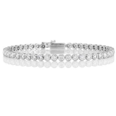 SALE- 3.00ct D/VVS Lab Grown Round Diamond Bezel Set Tennis Bracelet, White Gold - Image 1 of 4