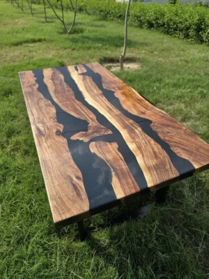 Acacia Wood Epoxy Resin Table Top | Live Edge Wooden Table Top | Resin River Top - Image 1 of 4