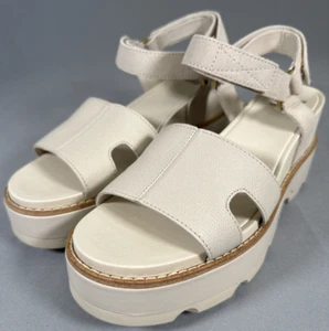 New Sorel Joanie IV Ankle Strap Wedge Sandal Chalk Leather Women's Size 8.5 - Picture 1 of 4