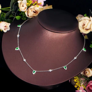 Collar Dije CZ Gota Enchapado en Plata Verde Eslabón Apilable Cadena Moda Joyería - Imagen 1 de 15