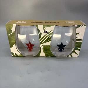 Tommy Bahama Stemless Acrylic Wine Glasses Red Blue Stars Inside Patriotic New - Picture 1 of 9