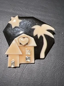 Vtg 90s Lucinda House Pin Handmade Modern Home Black Ivory Star David Judaism - Picture 1 of 2