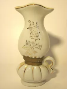 Vintage 4" Japanese Miniature Vase Gold Trim Floral Design Fluted Made in Japan - Picture 1 of 5