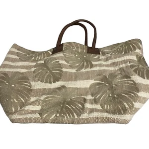 J Jill Purse Large Tan Fabric Handbag Hobo Bag Boho Tropical Leaves Lightweight - Picture 1 of 6