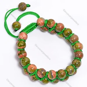 Gift For Women Beaded Adjustable Bracelet 925 Silver Unakite Jasper Gemstone - Picture 1 of 6
