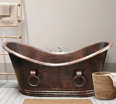 Bañera rústica de cobre macizo pesado con anillos 58"x28"x28" SIN ARANCEL ADUANERO Foto 1 de 4