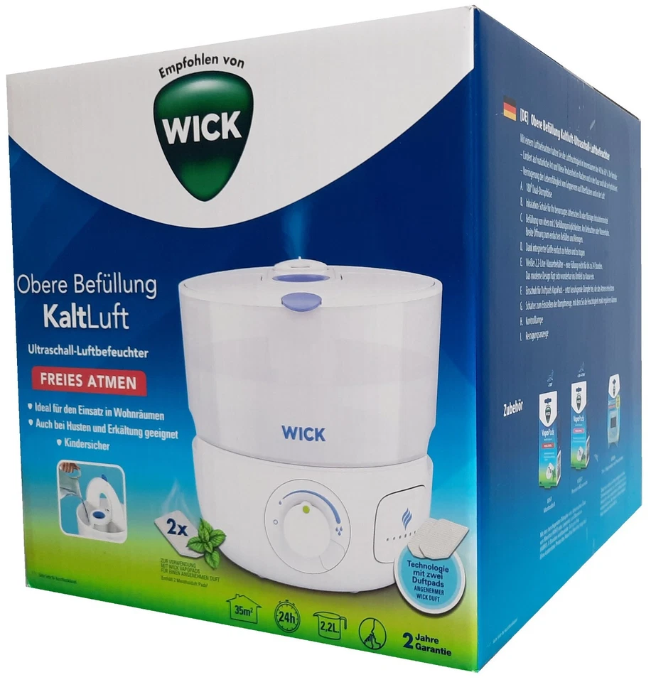 WICK KaltLuft Ultraschall Luftbefeuchter Freies Atmen Weiß mit 2,2L Wassertank - Bild 1 von 1